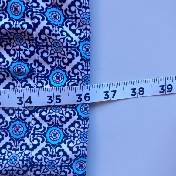 Jude Connally Megan Shift Dress V-Neck 3/4 Sleeve Blue Print Mod Cloth Tunic L - Picture 7 of 8